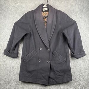 Herman Kay Women's Black Wool Blend‎ Shawl Collar Double Breasted Coat USA